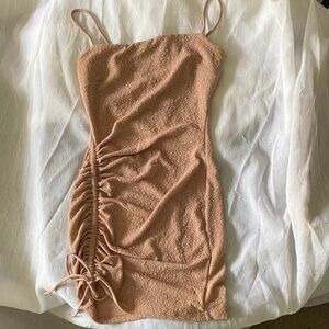 Elegant Tan Ruched Women's Dress